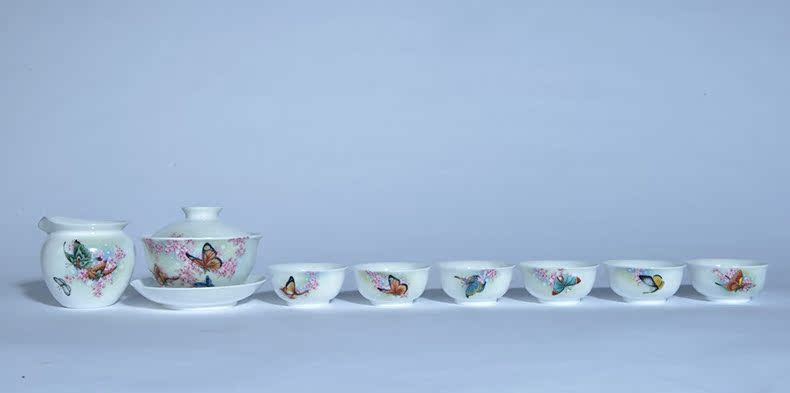 Cheng DE xuan jingdezhen ceramic tea set of suit pastel hand - made process 8 head sweet money butterfly dream