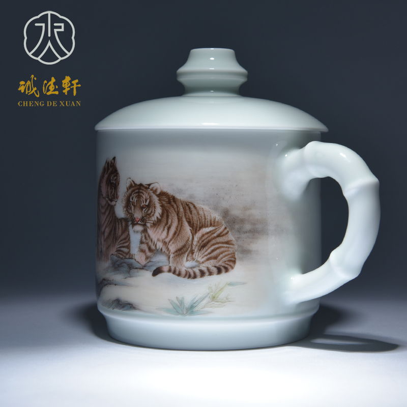 Cheng DE hin jingdezhen porcelain, high - grade pure manual pastel office 2 cups pastel tiger tiger gave birth to wind