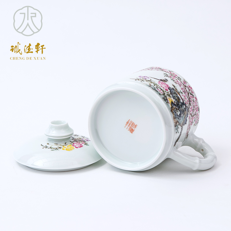 Cheng DE xuan jingdezhen pastel pure hand - made with cover cup home office cup high - grade 2 CPU cool lotus