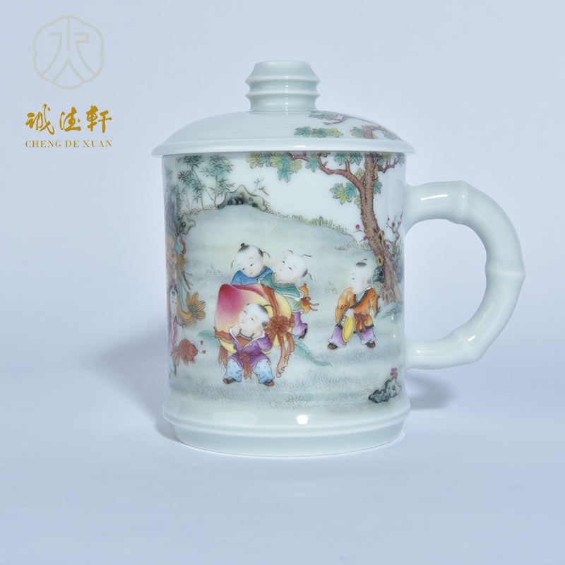 Cheng DE hin kung fu tea set, jingdezhen ceramic powder enamel hand - made big auspicious Thai office cup 12 cups career