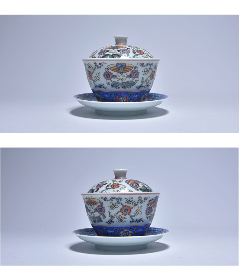 Cheng DE xuan jingdezhen ceramic kung fu tea set suit pure manual set of 7 head powder enamel butterfly dance thick fragrant