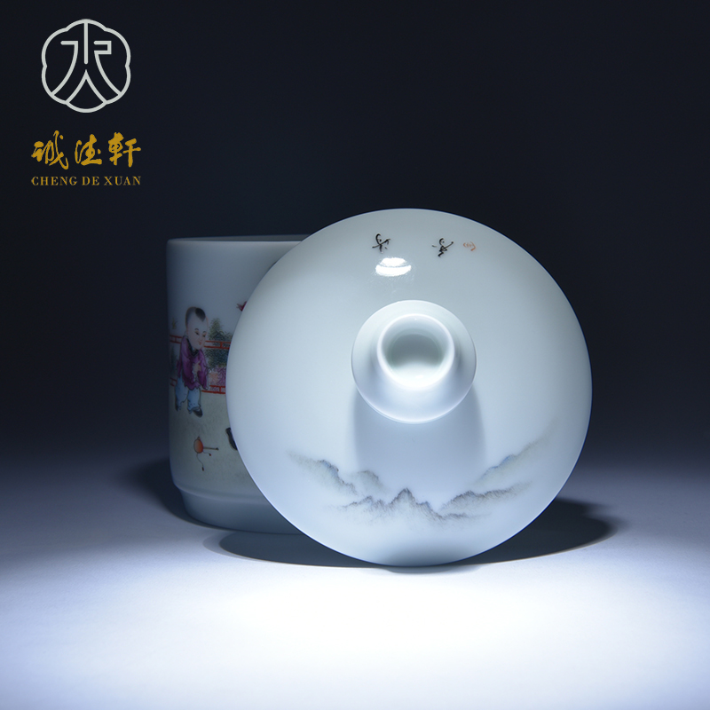 Cheng DE hin jingdezhen porcelain, high - grade pure manual pastel office cup the lad famille rose in the spring of blessing to 2 cups