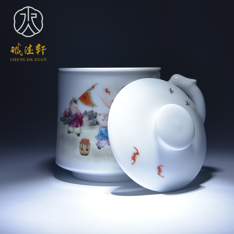 Cheng DE hin jingdezhen porcelain filtering) office cup, gift famille rose porcelain hand - made 5 cups liuhe good fortune