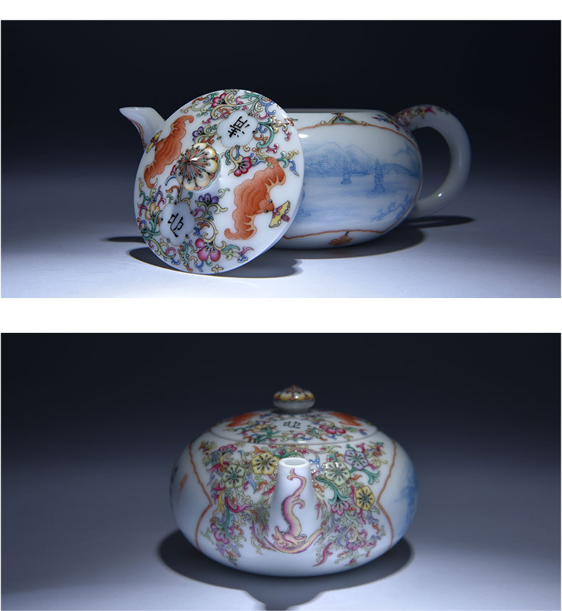 Cheng DE xuan, pure manual jingdezhen ceramics powder enamel kettle 5 su gong tie up with the design landscape lake in attendance