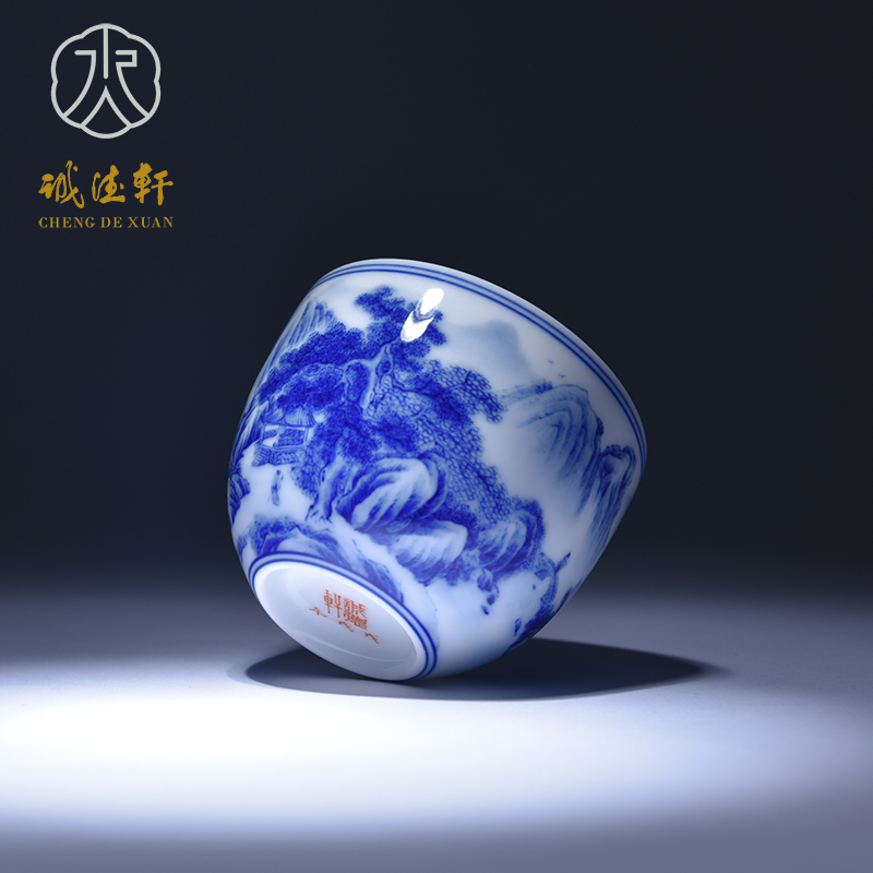 Cheng DE xuan jingdezhen blue and white single gift kung fu tea masters cup hand - made of CPU and 10 blue fairy pavilion