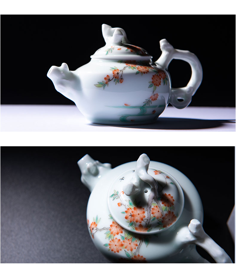 Cheng DE xuan high - grade fine hand - made kung fu tea set of jingdezhen ceramics powder enamel kettle 51 jade white flowers red