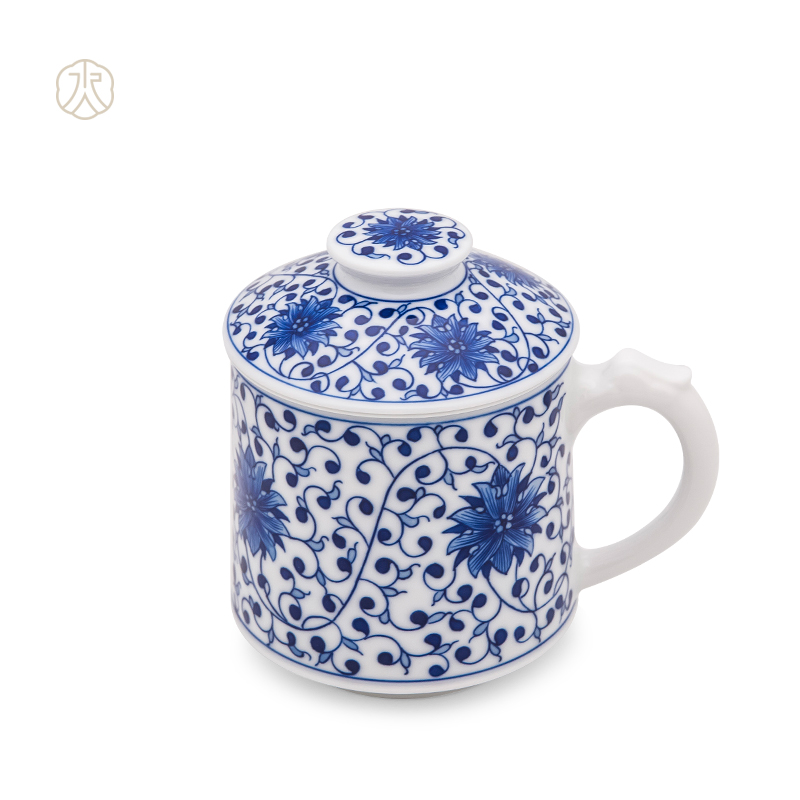 Cheng DE xuan tea set, ceramic jingdezhen blue and white office cup with hand - made filtering) 5 cups around branch lotus