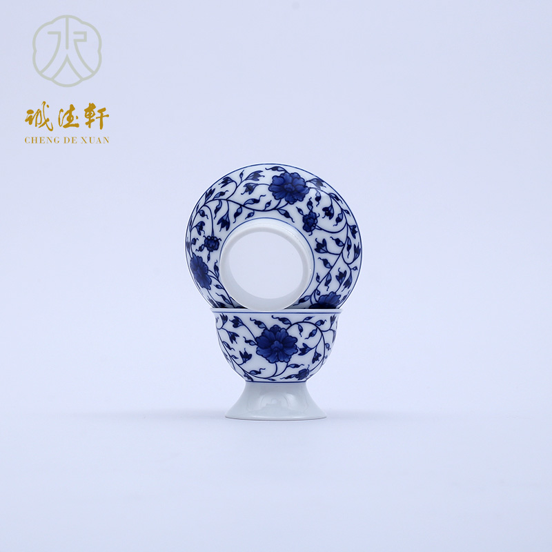 Cheng DE hin kung fu tea set, pure manual jingdezhen ceramic tea filter) hand - made 1 blue and white peony