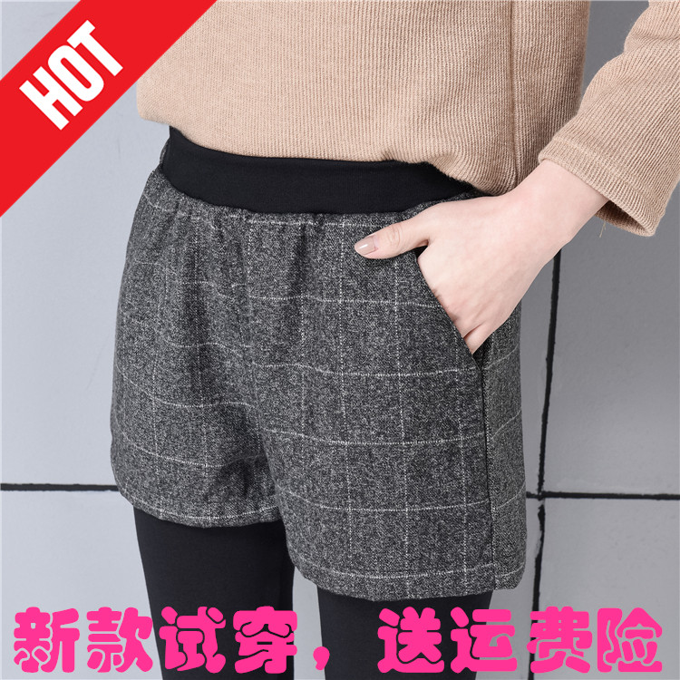 Spring and autumn preliminary summer checkered shorts for two inside lap pants dress pants outside wearing high waist pants large size with skirt and pants skirt woman