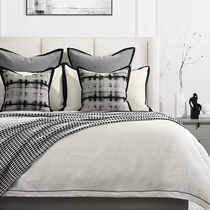 Minimal gray model room bedding light luxury high-end villa hotel modern model room bedding grid