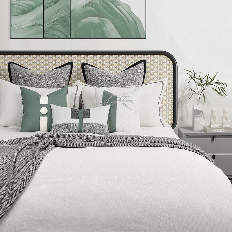 Green Style New Chinese style Plate Room Bed Bedding Upscale Modern Decent Board Bed Pint Light Extravagant Pillow Hitch