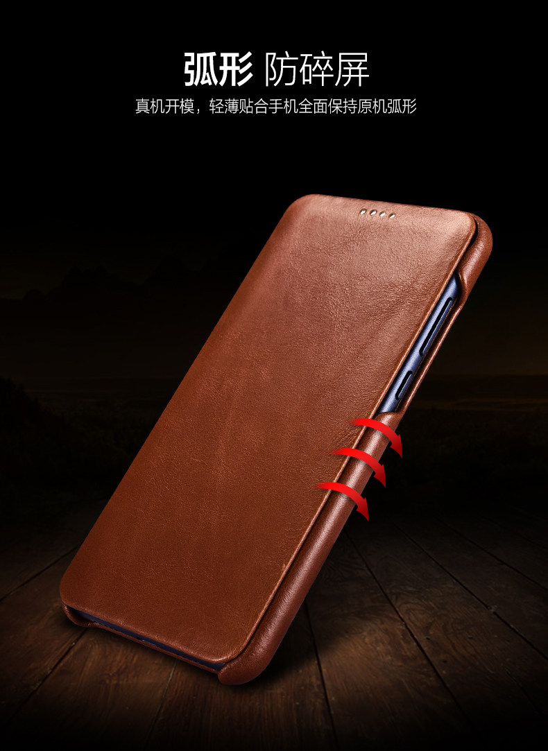 iCarer Curved Edge Vintage Series Side Open Handmade Genuine Cowhide Leather Case Cover for Huawei P20 & Huawei P20 Pro
