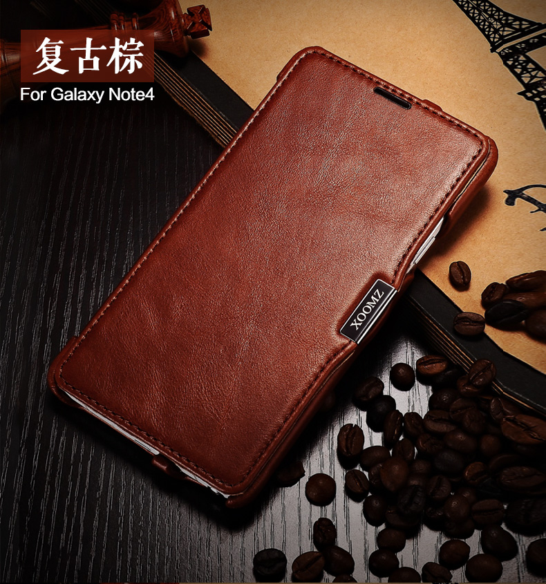 iCarer Vintage Series Side Open Handmade Genuine Cowhide Leather Case Cover for Samsung Galaxy Note 4