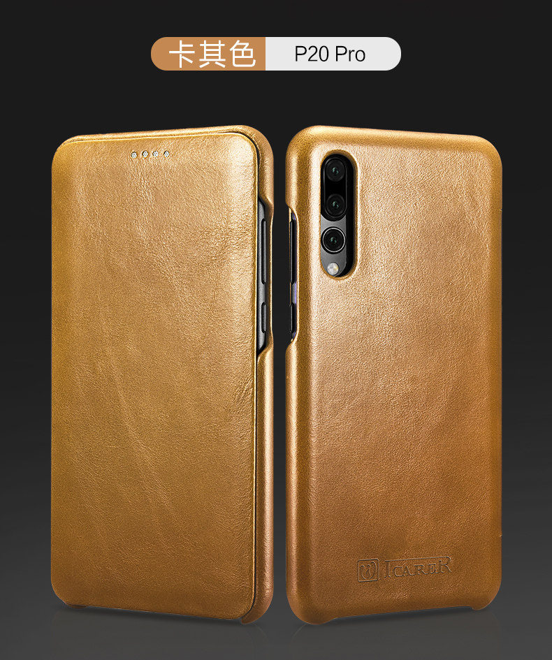 iCarer Curved Edge Vintage Series Side Open Handmade Genuine Cowhide Leather Case Cover for Huawei P20 & Huawei P20 Pro