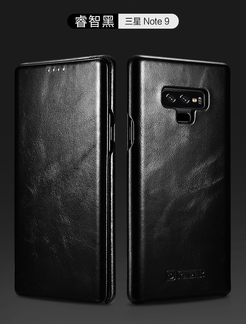 iCarer Curved Edge Vintage Series Side Open Handmade Genuine Cowhide Leather Case Cover for Samsung Galaxy Note 9