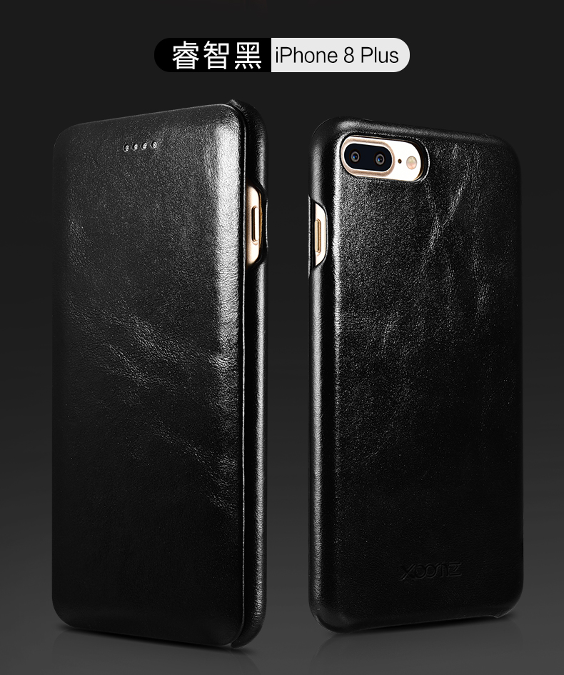 iCarer Curved Edge Vintage Series Side Open Handmade Genuine Cowhide Leather Case Cover for Apple iPhone 8 Plus & iPhone 8