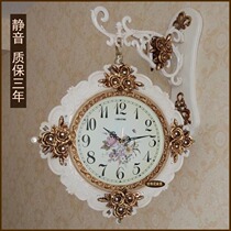 Living room Double face hanging clocks European-style modern minimalist creative muted home timepiece American personality Field Garden Two-faced clock