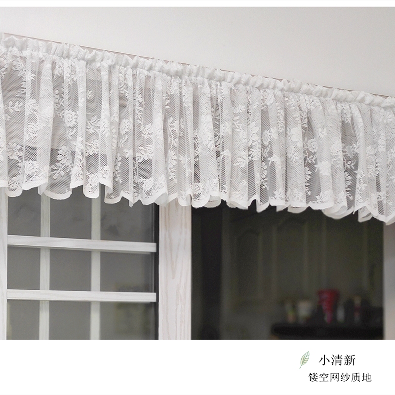Lace Gauze Wavy Lace Curtain Head Curtain White Gauze Curtain Valance Magic Tape Half Curtain Short Curtain Bay Window Cabinet Decoration