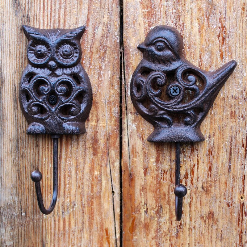 Eurostyle retro cast-iron iron art hollowed-out small bird owl hooded wall hanging wall decoration cloak hook hanging hook hanger