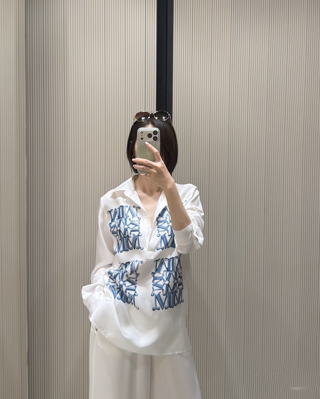 New Half-Open Collar Kaleidoscope Positioning Twill Silk Shirt