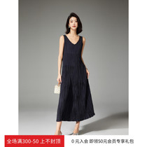 JDJX Very slimming pleated light luxury commuting V-neck round neck dual-use sleeveless dress for women