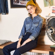 Tang sư tử denim sơ mi nữ 2018 mới sang trọng áo sơ mi thu đông lười biếng