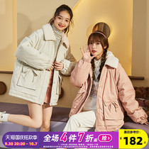 Tang Lion winter cotton coat womens new thick coat plush short short cotton jacket versatile college style loose tide top