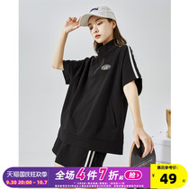 Tangshi 2022 new summer short-sleeved stand-up collar sportswear womens sportswear casual fashion two-piece set student tide