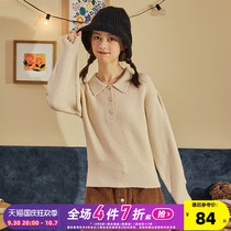 Tang Shi Chunqiu new sweater knit womens polo collar retro loose outer wear versatile pullover Korean version black