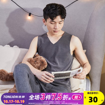 Tang Lions 2021 autumn and winter new thermal vest mens seamless plus velvet thick underwear bottoming top vest vest