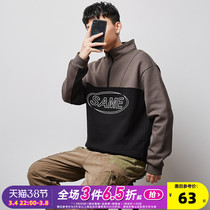 Tang Shi 2020 autumn new mens sweatshirt semi-open chest stand collar loose Hong Kong style stitching pullover jacket trend W