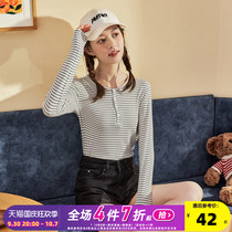 Tang Shi spring dress new womens leggings long-sleeved T-shirt stripes versatile loose underwear casual Korean version of the round neck black