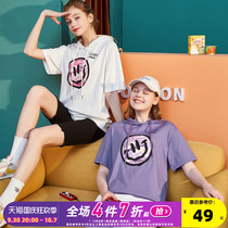 Tang Shi white hooded half-sleeved sweatshirt womens 2021 summer wear new Korean version loose short-sleeved design sense cotton top