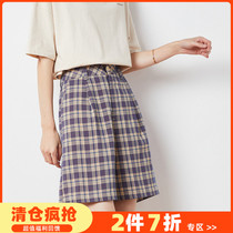 Tang Lion summer casual shorts womens Korean version of slim plaid pants loose wide-leg shorts show slim high waist versatile college