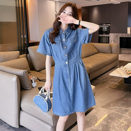 Ретро летнее джинсовое платье, приталенный корсет, джинсовая юбка, А-силуэт, подходит для подростков