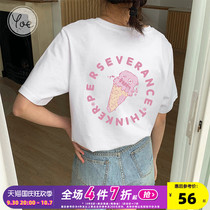 yoe girl age-reducing print body shirt Hanstyle chic design sense pink print round neck short sleeves T-shirt womens 2022 new