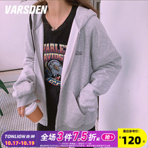 Varsden 2022 new jacket womens plus velvet autumn and winter warm sports wind casual hooded loose