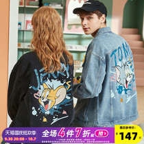 Cat and mouse co-brand] Tang Lion spring and autumn new couple denim coat loose men and women coat tide couple wear