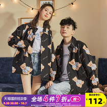 Tang Lion Spring 2021 New Couple Outfit Little Bear Print Couple Outfit Trend Casual Couple Jacket Shirt Collar