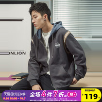 Tang Shi spring and autumn new mens coat hooded knit stitching casual sweatshirt sports jacket trend mens jacket