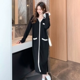 Трикотажный демисезонный лонгслив, демисезонное черное осеннее платье, длинная юбка, в стиле Шанель