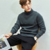 Tang Shi quần áo mùa thu và áo len mới áo len nam cổ cao màu áo len Hàn Quốc áo sơ mi chạm đáy thông thường cardigan nam Áo len cổ tròn