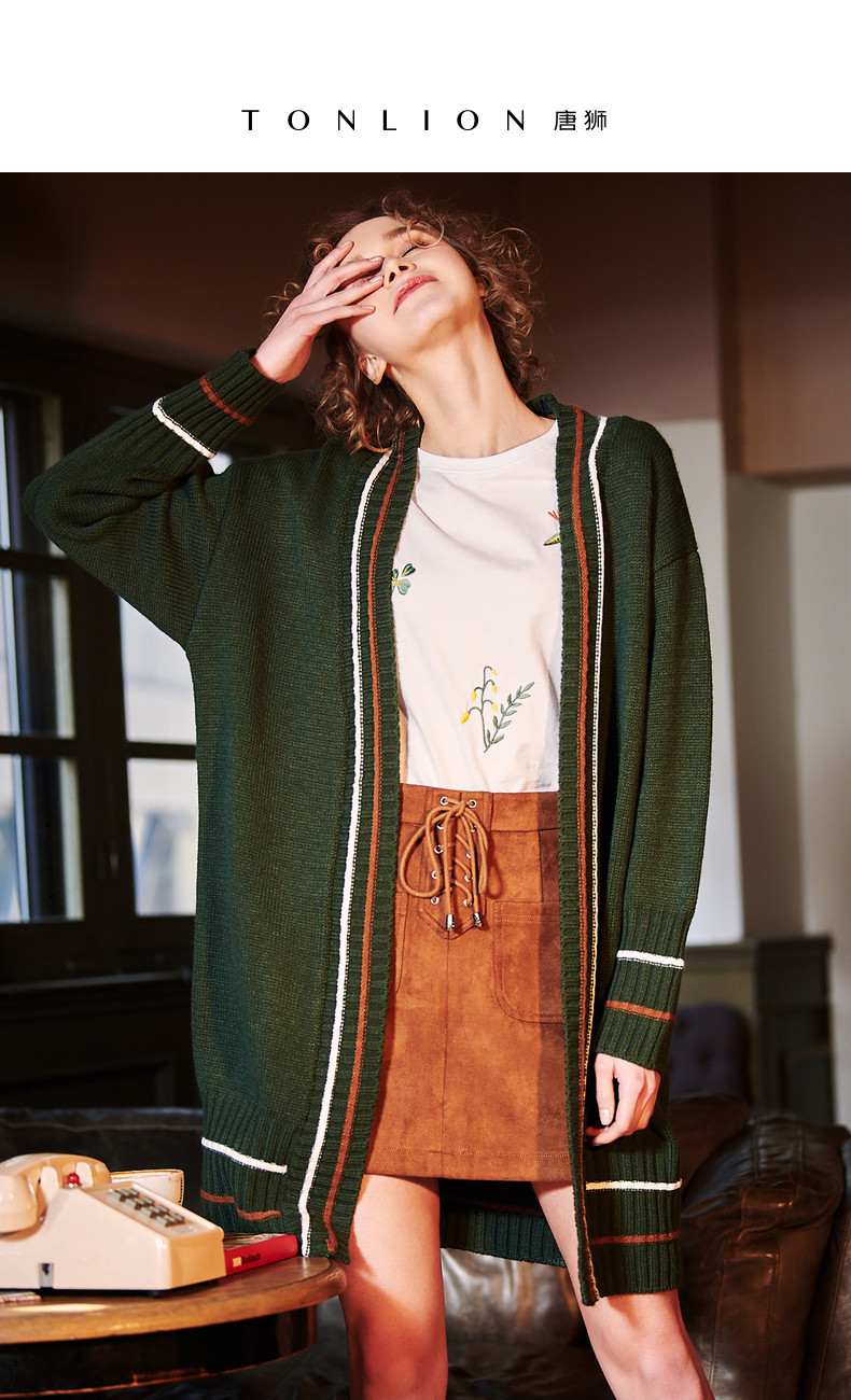 2件5折唐狮2018早春开衫女毛衣韩版宽松针织