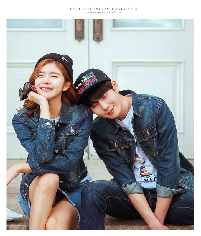 Tang lion mùa xuân và mùa thu những người yêu thích mặc denim jacket triều Hàn Quốc phiên bản của thiếu niên retro denim quần áo nam giới và phụ nữ slim denim jacket