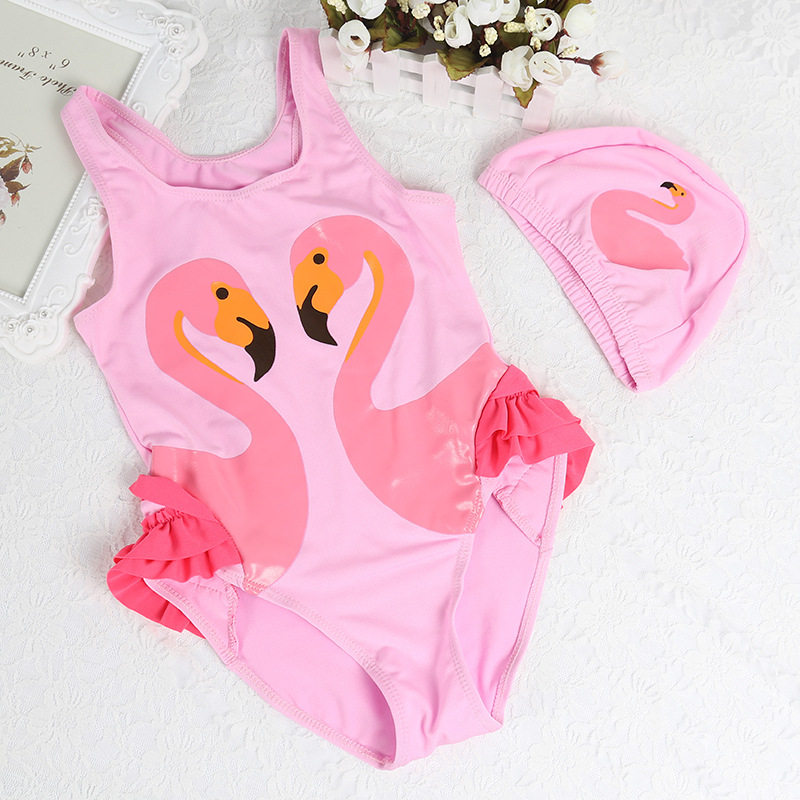Baby baby one-piece triangle hooded swimsuit Korean version slim cute cartoon Flamingo children's swimsuit