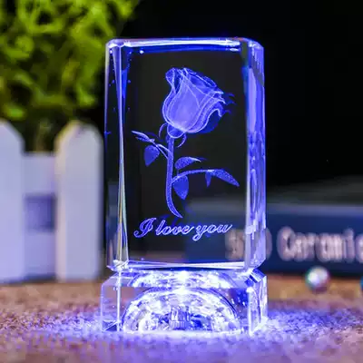 Crystal ball 3D rose ornaments glowing birthday gifts girls custom creative lettering Valentine's Day to send girlfriends