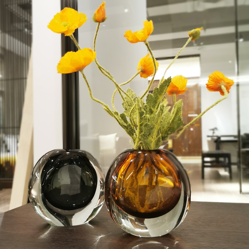 Simple modern vase glass light luxury model room soft decoration living room ornaments tabletop flower arrangement creative glazed flower ware