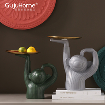 Creative monkey tray ornaments Nordic living room fruit tray American home personality key storage tray light luxury