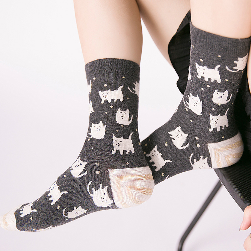 5IX mùa xuân và mùa thu vớ ladies cotton khử mùi ấm trong vớ phim hoạt hình vớ sáng tạo ab socks 2 đôi hộp quà tặng vớ