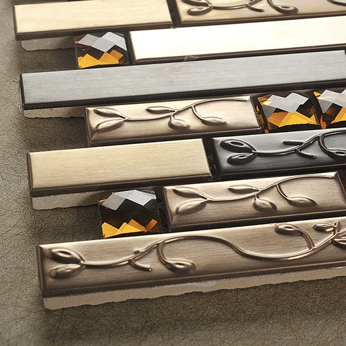 KASARO Стеклянная самоклеющаяся мозаика из нержавеющей стали на стену, зеркальный эффект